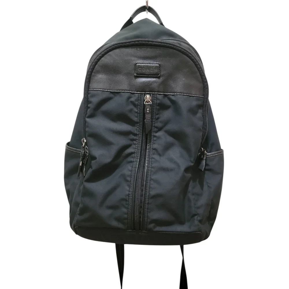 COACH Varick Black Logo Nylon Backpack Slingbag Leather Trim
